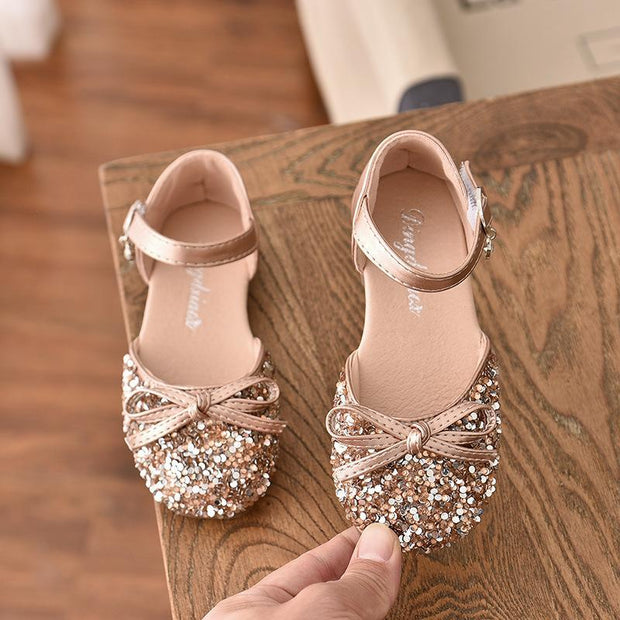 Girl Princess Shoes with Soft Soles Sequined High Heels Show Shoes - MomyMall Gold / US8/EU24/UK7Toddle