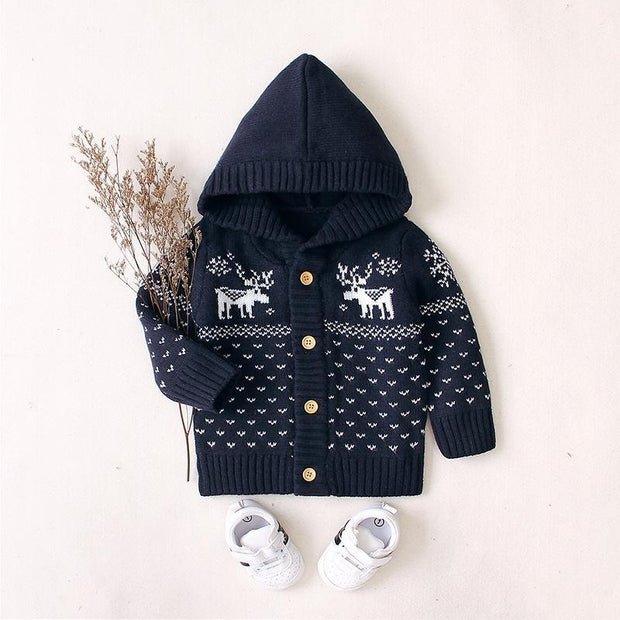 Ins Hooded Knitted Cartoon Baby Sweater Coat - MomyMall Navy / 3-6 Months