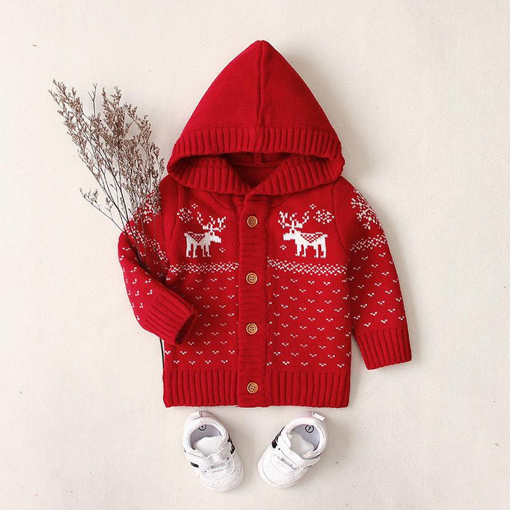 Ins Hooded Knitted Cartoon Baby Sweater Coat - MomyMall Red / 3-6 Months