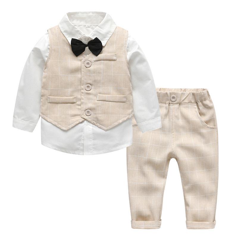 Baby Boy Gentleman Formal Set 3 Pcs - MomyMall Beige / 6-12 Months