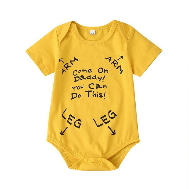 Lovely "Come On Daddy You Can Do This" Letter Printed Baby Romper - MomyMall Yellow / 0-3 Months