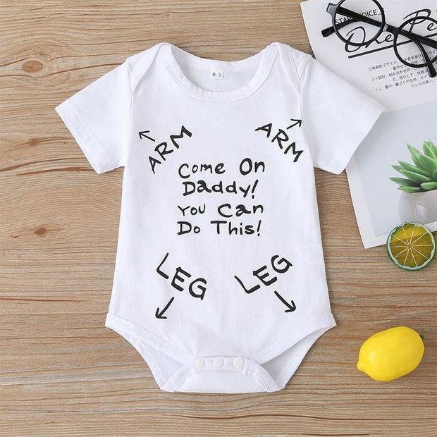 Lovely "Come On Daddy You Can Do This" Letter Printed Baby Romper - MomyMall White / 0-3 Months
