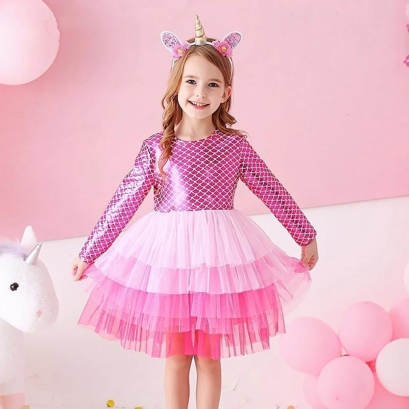 Girls Elegant Tutu Dress Long Sleeve Princess Vestidos Party Dresses 2-8 Years - MomyMall Pink / 2-3 Years