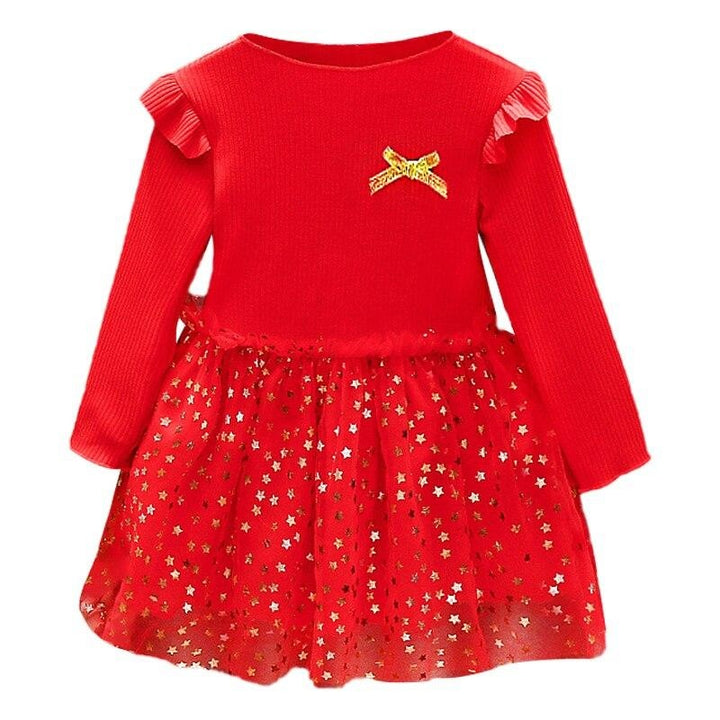 Girls Dress Autumn Fluffy Tops Net Yarn Princess Dress 0-6 Years - MomyMall Red / 6 -9M