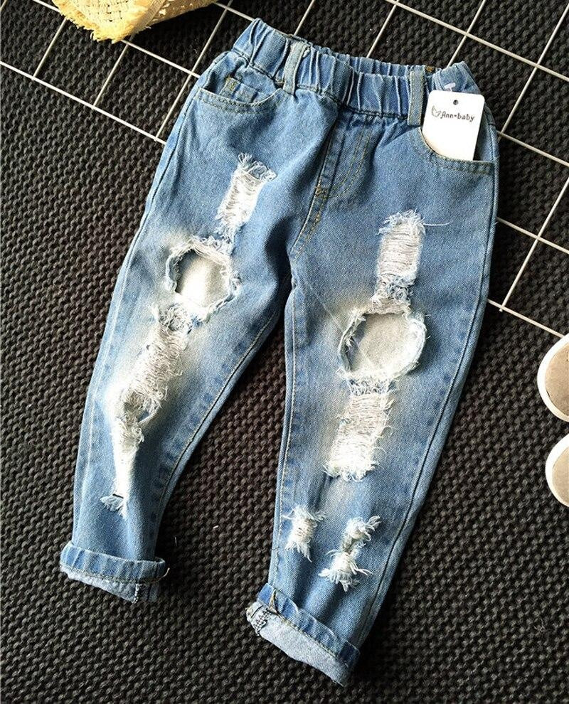 Kids Boy Girl Jeans Hole Denim Pant Trousers Pants for 1-7 Years - MomyMall