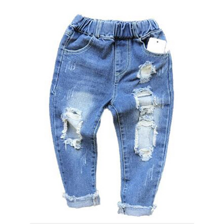 Kids Boy Girl Jeans Hole Denim Pant Trousers Pants for 1-7 Years - MomyMall Blue2 / 18-24M