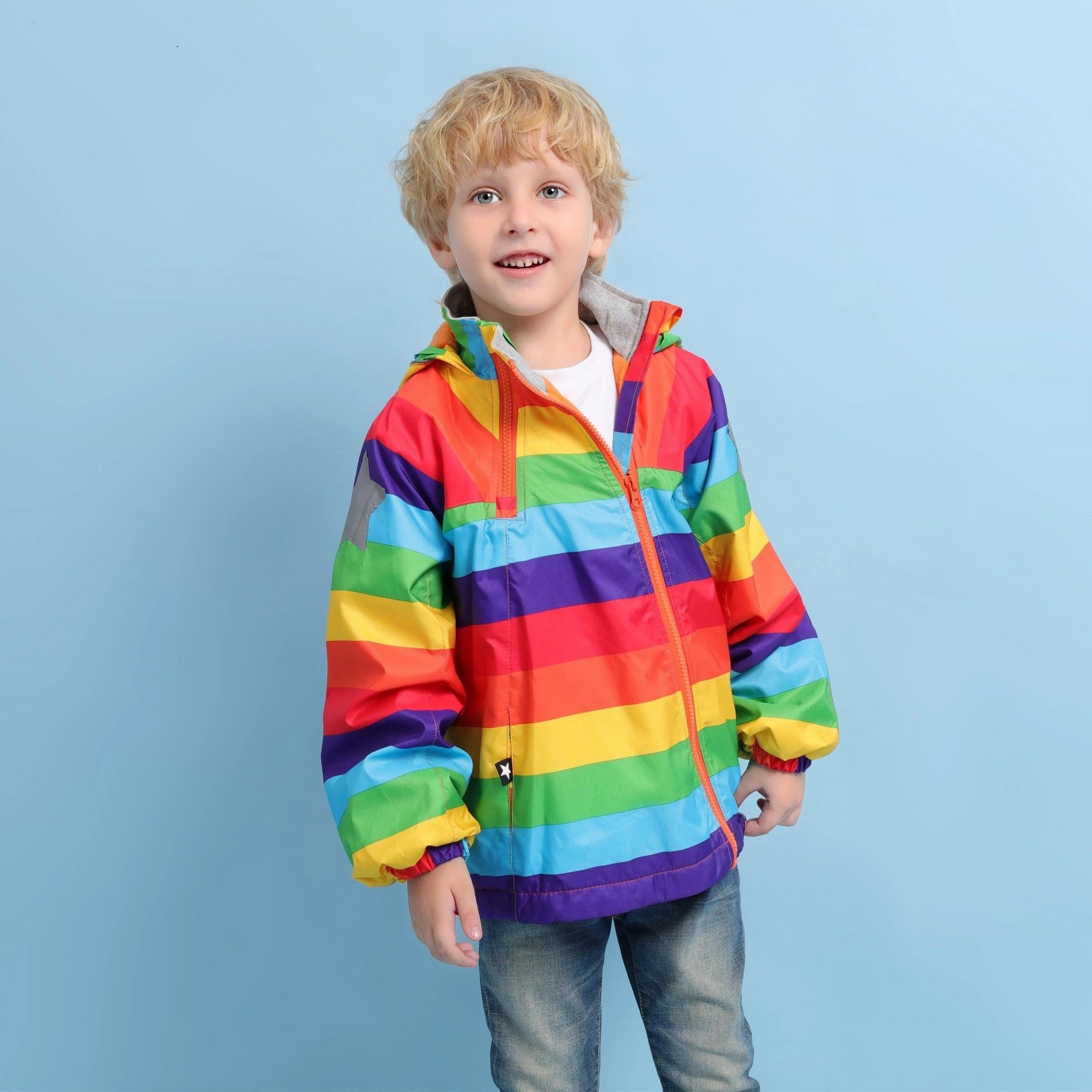 Kids Boys Girls Rainbow Parka Autumn Warm Windbreaker Jacket 2-12 Year - MomyMall