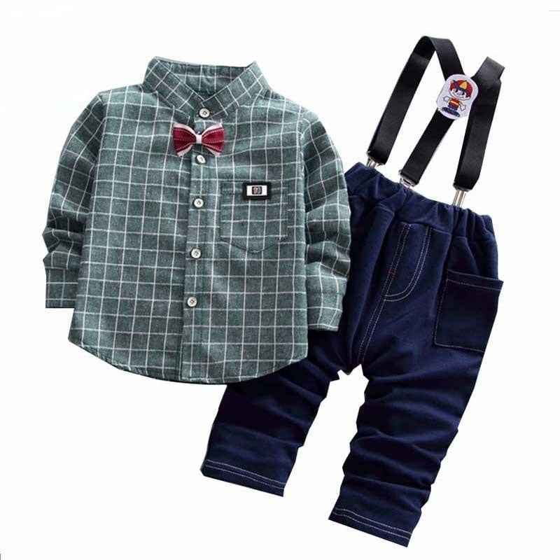 Boys Grid Gentleman Style 2pcs Outfit 1-5 Years