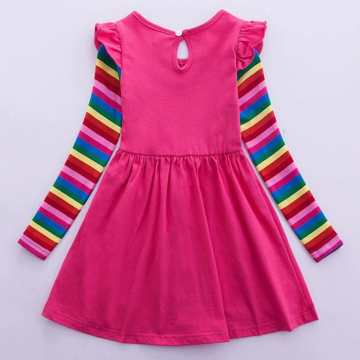Girls Dress Cotton Long Sleeve Unicorn Spring Autumn Embroidered Rainbow Dress - MomyMall