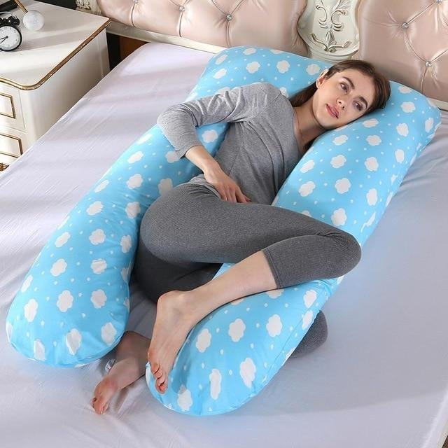 Full Body U-Shape Pregnancy Pillow | Long Side Sleeping Support - MomyMall blue