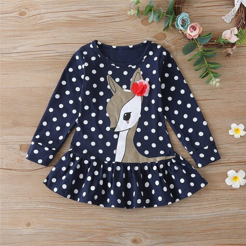 Winter Christmas Girl Casual Dress Cartoon Elk Fake Dress - MomyMall