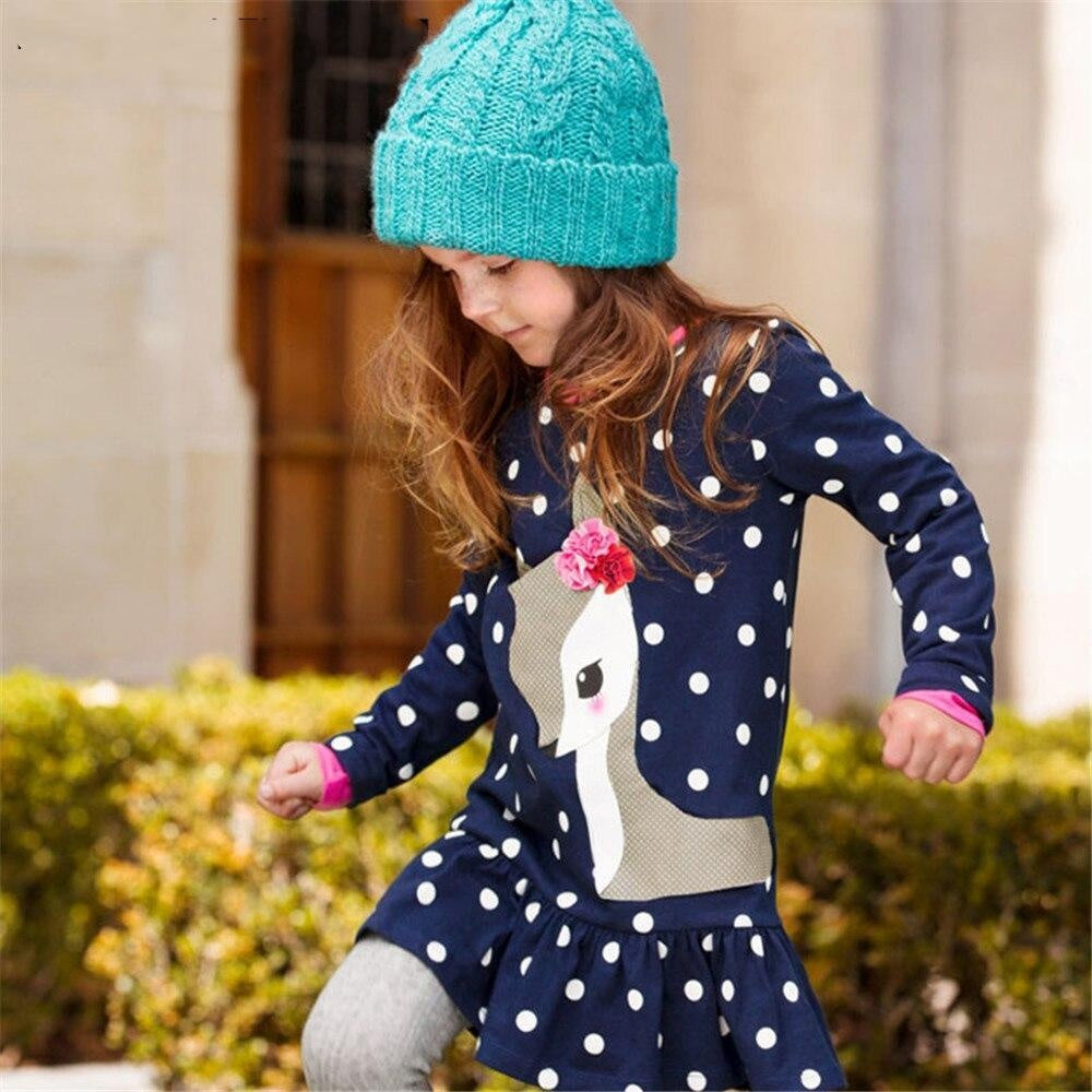 Winter Christmas Girl Casual Dress Cartoon Elk Fake Dress - MomyMall Navy / 6-12 Months