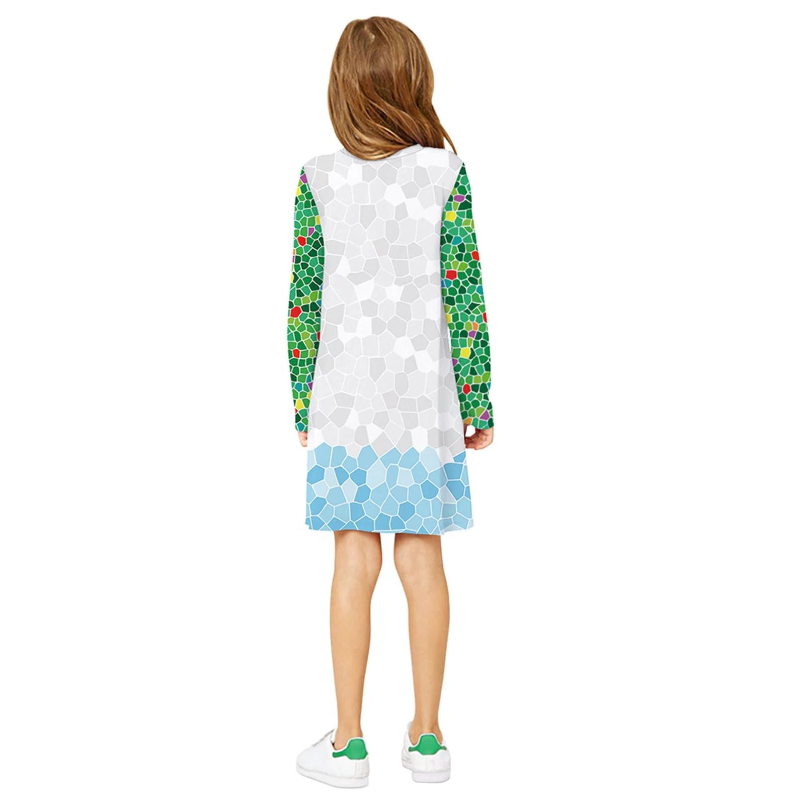 Girls Christmas Digital Cartoon Print A-Line Long T-shirt