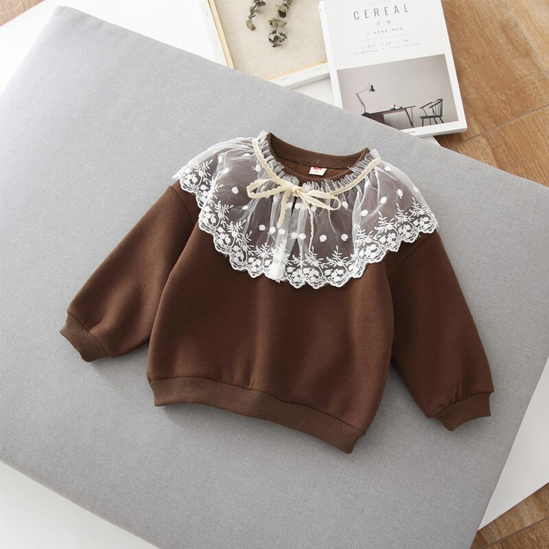 Girls Velvet Lace Side Collar Winter Wool Fleece Sweaters