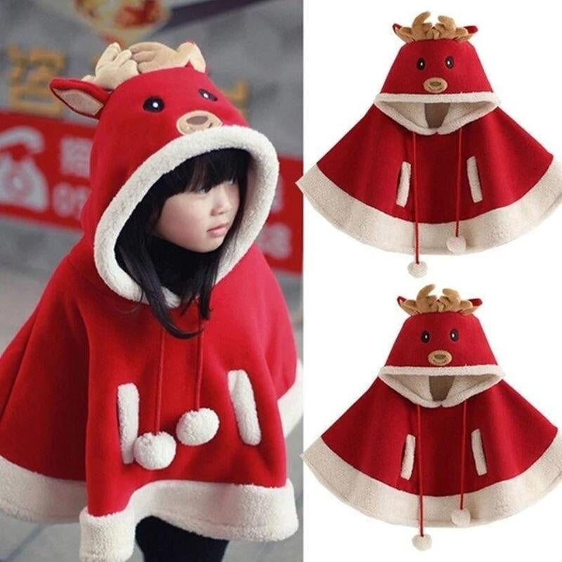 Kids Plush Cape Autumn Winter Extra Shawl Christmas Coats - MomyMall Red cape / 90cm:1-2years