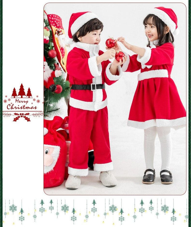 Kids Boy Girl Christmas Santa Claus Thickened Cashmere 2 Pcs Set - MomyMall