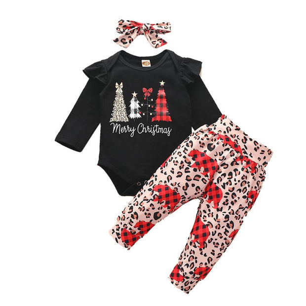 Baby Girl Christmas Long-sleeved Suit Ins Wind Tree Bear Suits 3 Pcs - MomyMall