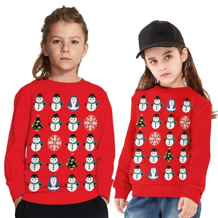 Kids Christmas Elk Digital Printing Warm Long Sleeve Crew Neck Hoodie Sweater - MomyMall style5 / 7-8 Years