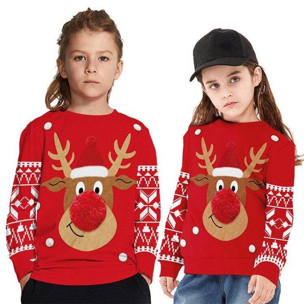Kids Christmas Elk Digital Printing Warm Long Sleeve Crew Neck Hoodie Sweater - MomyMall style7 / 7-8 Years