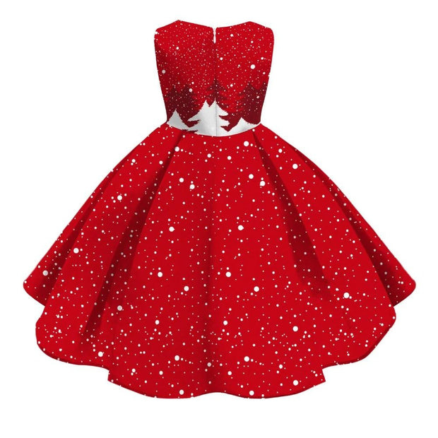Kids Girl Snowflake Digital Printing Christmas Lovely Sleeveless Princess Dresses - MomyMall