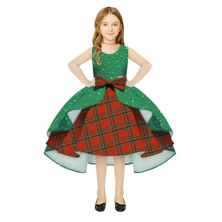 Kids Girl Snowflake Digital Printing Christmas Lovely Sleeveless Princess Dresses - MomyMall style1 / 8-9T