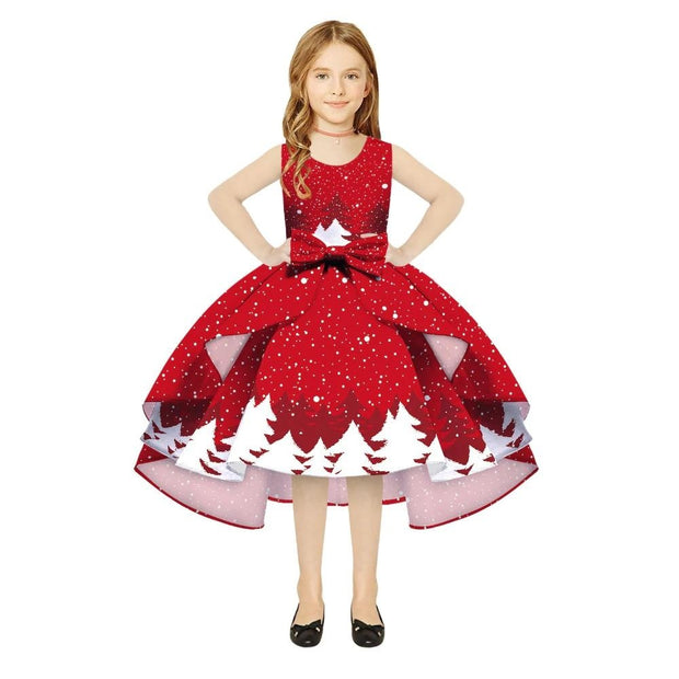 Kids Girl Snowflake Digital Printing Christmas Lovely Sleeveless Princess Dresses - MomyMall style2 / 8-9T