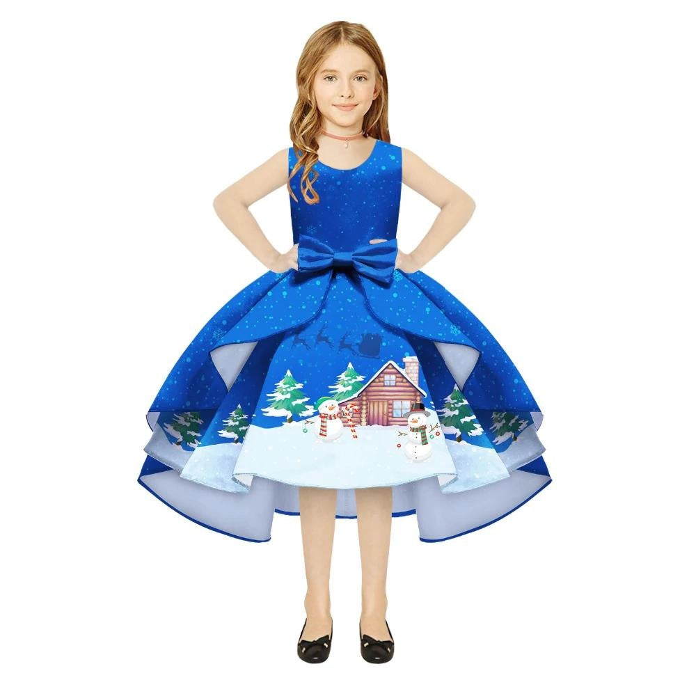 Kids Girl Snowflake Digital Printing Christmas Lovely Sleeveless Princess Dresses - MomyMall