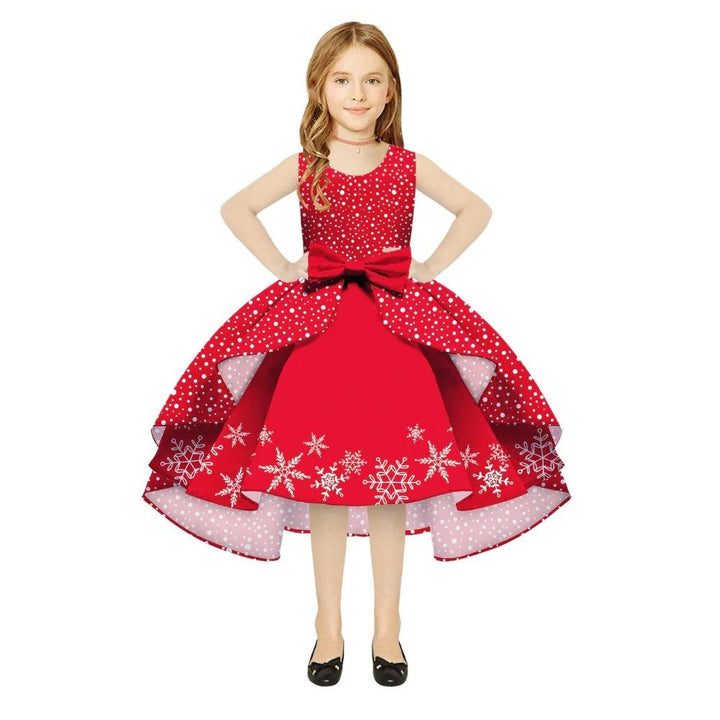 Kids Girl Snowflake Digital Printing Christmas Lovely Sleeveless Princess Dresses - MomyMall style3 / 8-9T
