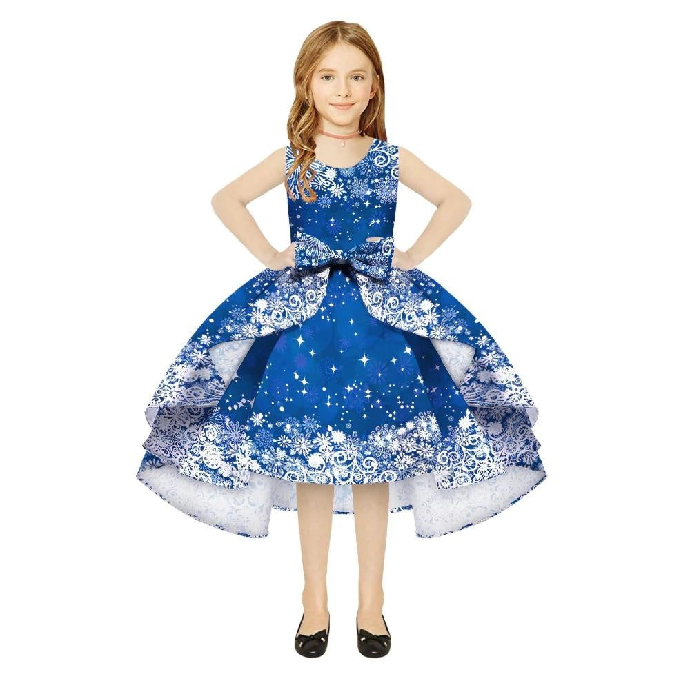 Kids Girl Snowflake Digital Printing Christmas Lovely Sleeveless Princess Dresses - MomyMall