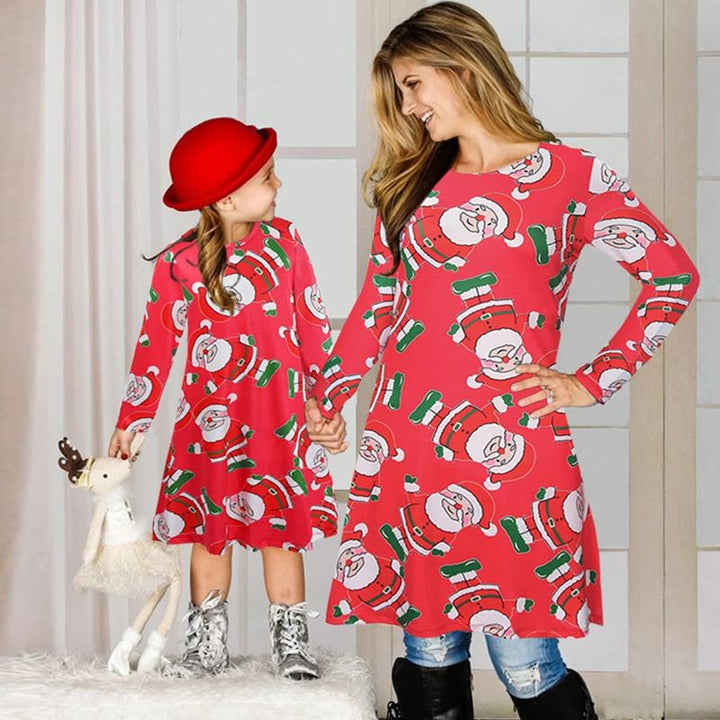 Fmaily Matching Parent-Child Dress Christmas Long-sleeved Print Look Same - MomyMall K202-red / Adult s