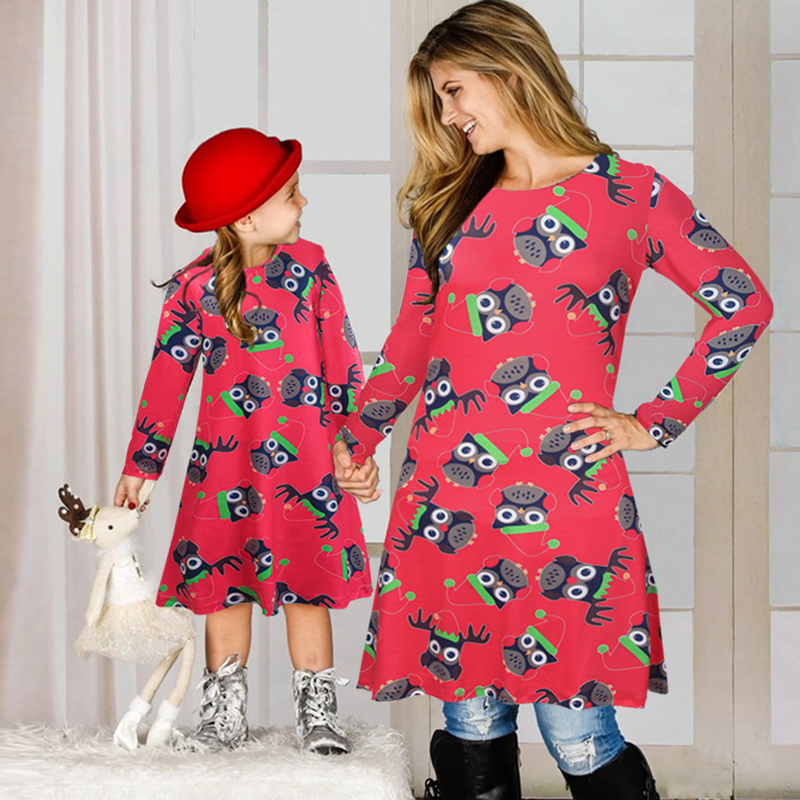 Fmaily Matching Parent-Child Dress Christmas Long-sleeved Print Look Same - MomyMall