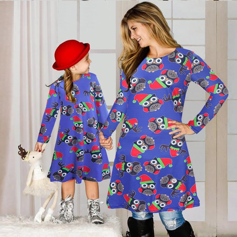 Fmaily Matching Parent-Child Dress Christmas Long-sleeved Print Look Same - MomyMall