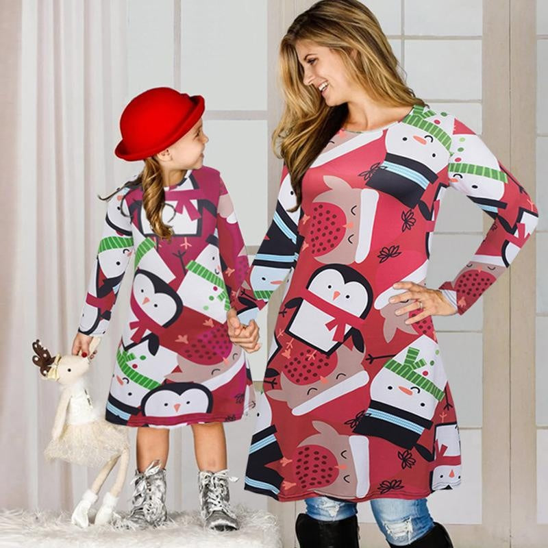 Fmaily Matching Parent-Child Dress Christmas Long-sleeved Print Look Same - MomyMall