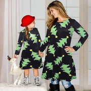 Fmaily Matching Parent-Child Dress Christmas Long-sleeved Print Look Same - MomyMall k137-black / Adult s