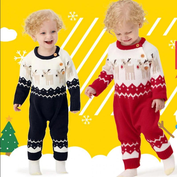 Ins Baby Hot Elk Bodysuit Christmas Autumn Sweater Jumpsuits - MomyMall