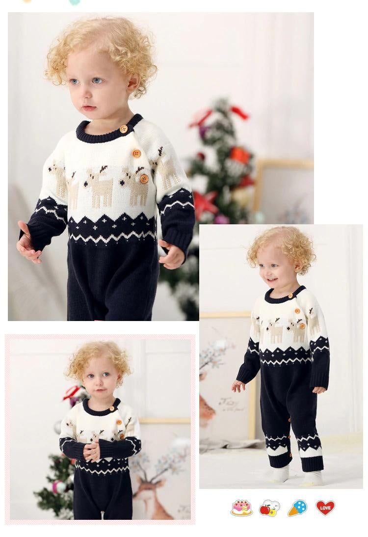 Ins Baby Hot Elk Bodysuit Christmas Autumn Sweater Jumpsuits - MomyMall Royal Blue / 3-6 Months