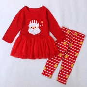 Kids Girl Christmas Deer Long-sleeved Dress+Leggings 2 Pcs - MomyMall