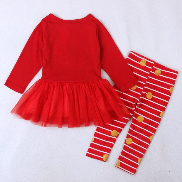 Kids Girl Christmas Deer Long-sleeved Dress+Leggings 2 Pcs - MomyMall