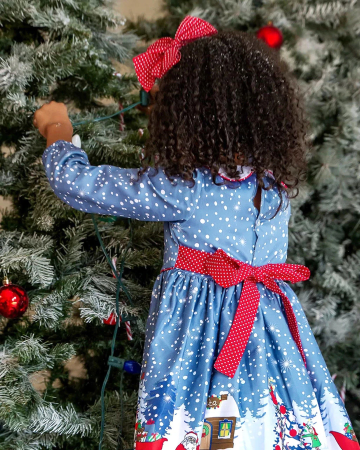 Kids Girl Spring Long Sleeve Christmas Snowman Striped Dresses - MomyMall