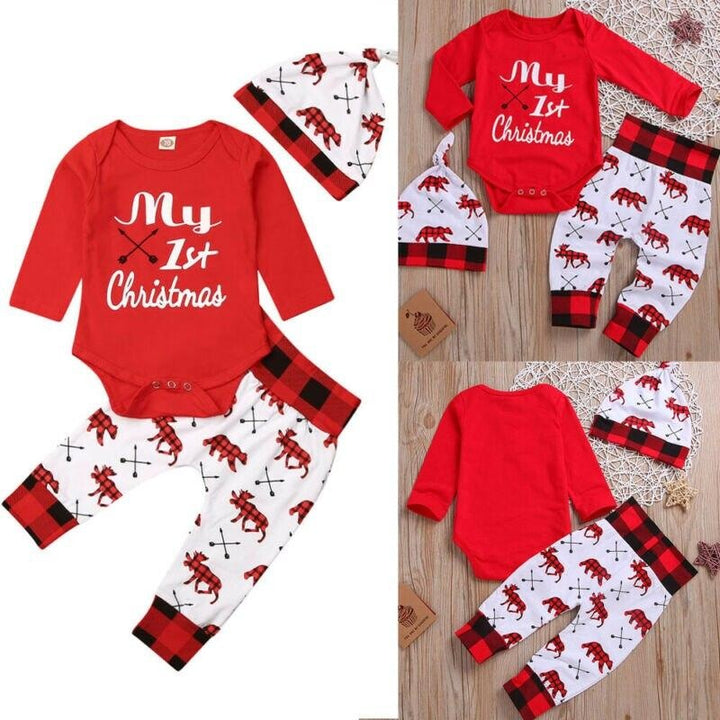 Kids Baby Long Sleeve Christmas Letter Creeper and Trousers 3 Pcs - MomyMall
