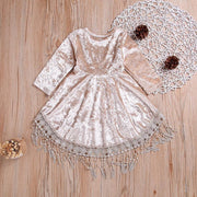 Kids Girl Gold Velvet Long Sleeve Tassel Sweet Princess Dresses - MomyMall