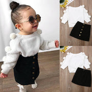 Girls Plush Ball Pit Long Sleeve Hairball Knit Warm 2 Pcs Tracksuit Sets