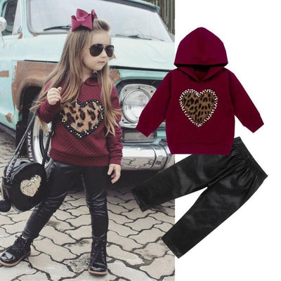 Girl Leopard Embroidered Trend Leather 2 Pcs Outfit Tracksuit - MomyMall