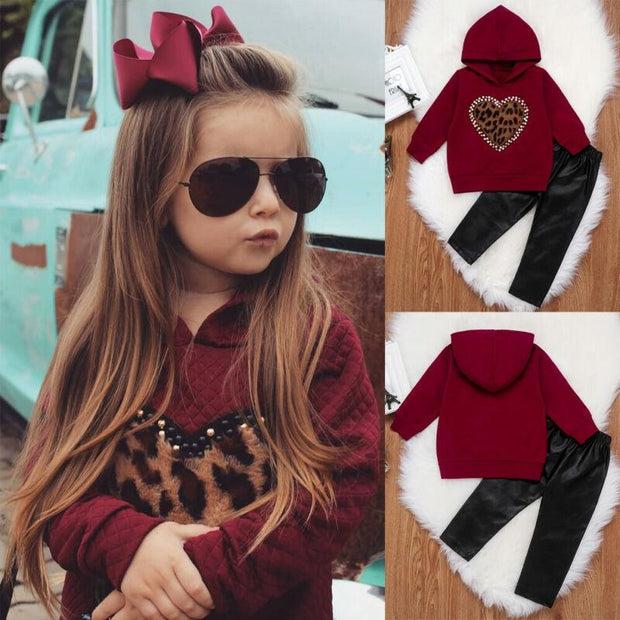 Girl Leopard Embroidered Trend Leather 2 Pcs Outfit Tracksuit - MomyMall