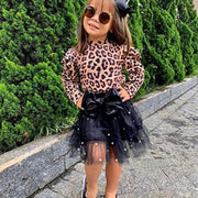 Toddler Kids Girls Set Leopard Print Pullover Tulle Skirt 2 Pcs Outfits Suit - MomyMall Leopard print / 90cm:1-2years