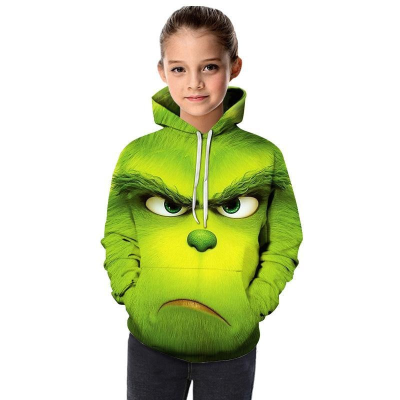 Kids Boys Girls Cartoon 3D Printed Hiphop Crewneck Long Sleeve Hoodie - MomyMall Green / 90cm:1-2years