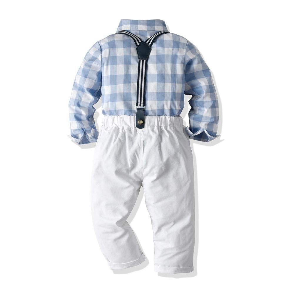 Autumn Cotton Plaid Long Sleeves Baby Boy Set 2 Pcs Formal Christmas Suits - MomyMall