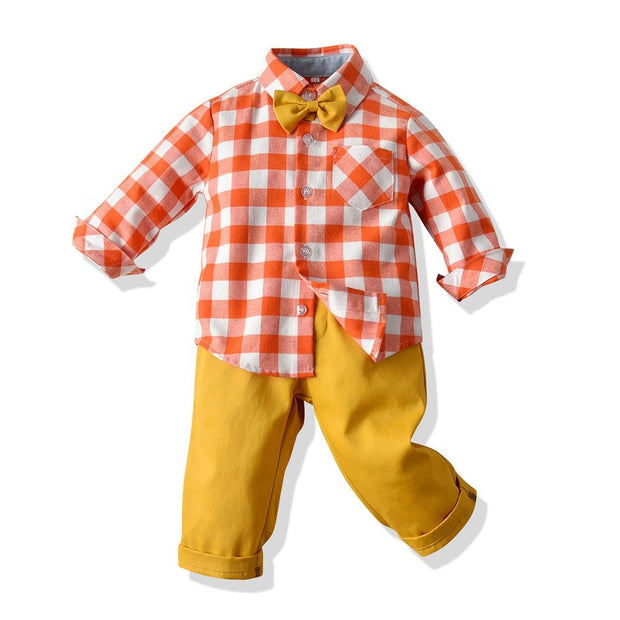 Autumn Cotton Plaid Long Sleeves Baby Boy Set 2 Pcs Formal Christmas Suits - MomyMall