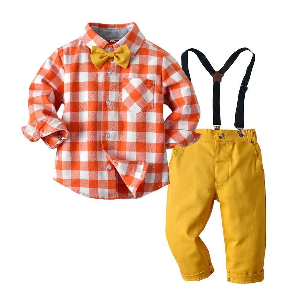 Autumn Cotton Plaid Long Sleeves Baby Boy Set 2 Pcs Formal Christmas Suits - MomyMall Yellow / 6-12 Months