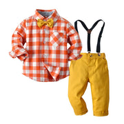 Autumn Cotton Plaid Long Sleeves Baby Boy Set 2 Pcs Formal Christmas Suits - MomyMall Yellow / 6-12 Months